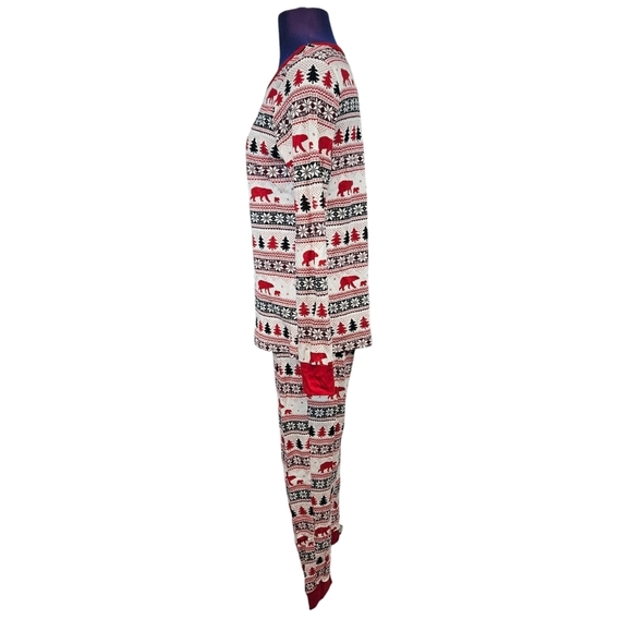 WonderShop Red & White Festive Bear Fair Isle Pajama Set Size Medium Women's G62 - Picture 6 of 12